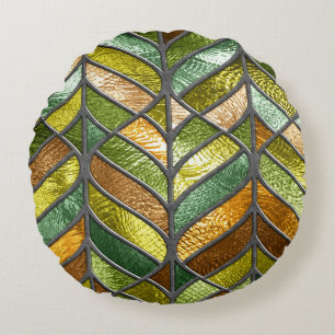 Stained Glass Texture: Colourful 3D Elegance. Round Cushion