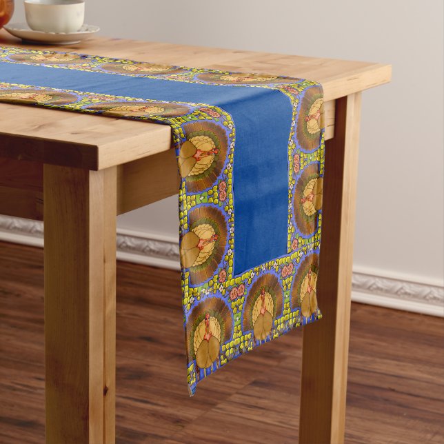 Stained Glass Thanksgiving Turkey  16" x 108" Long Table Runner (In Situ)