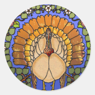 Stained Glass Thanksgiving Turkey Classic Round Sticker