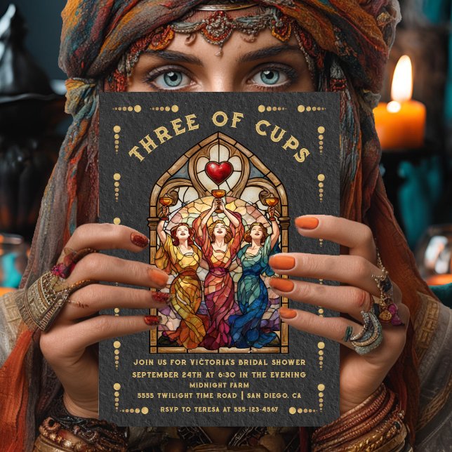 Stained Glass Three of Cups Bridal Shower Tarot Invitation (Creator Uploaded)