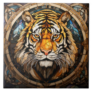 Stained Glass Tiger Ceramic Tile