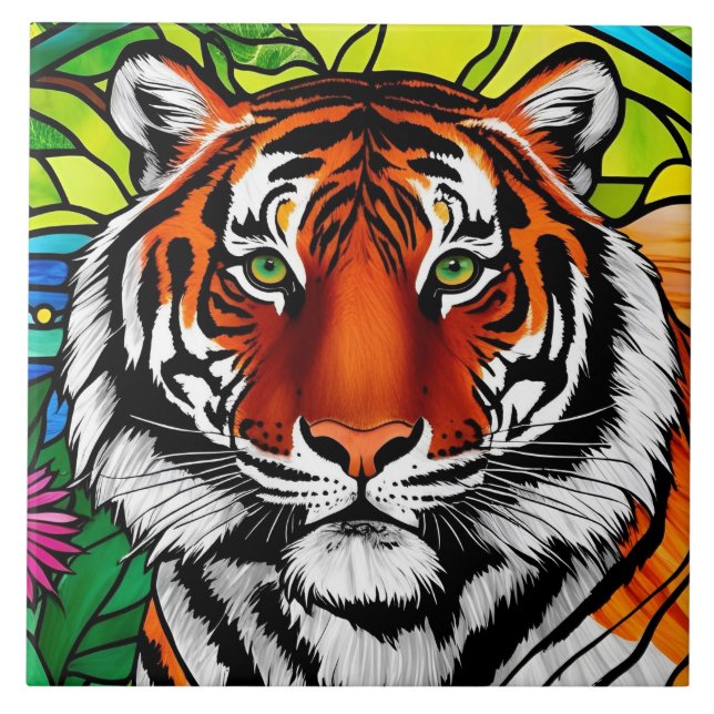 Stained Glass Tiger  Tile (Front)