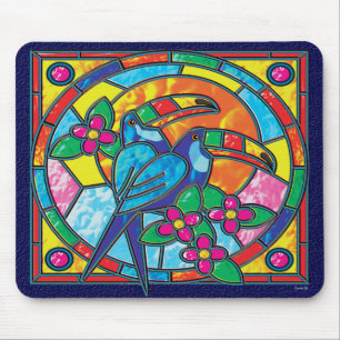 STAINED GLASS TOUCANS MOUSE PAD