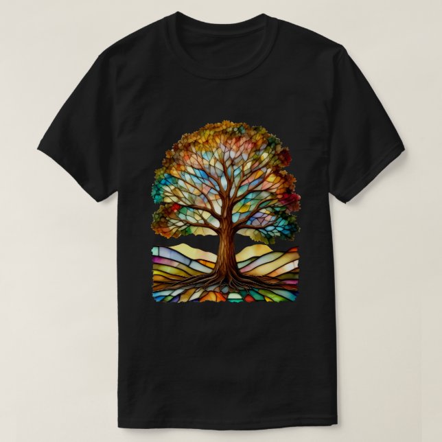 Stained Glass Tree Colourful T-Shirt (Design Front)