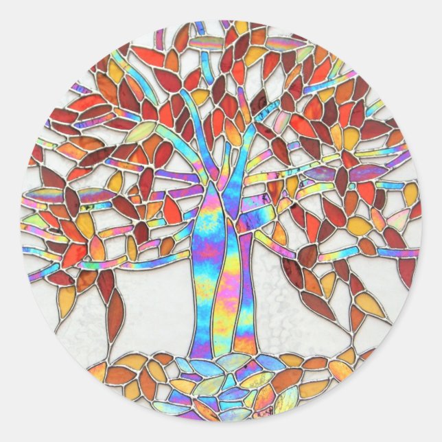 Stained glass "Tree of Enchantment" version 2 Classic Round Sticker (Front)