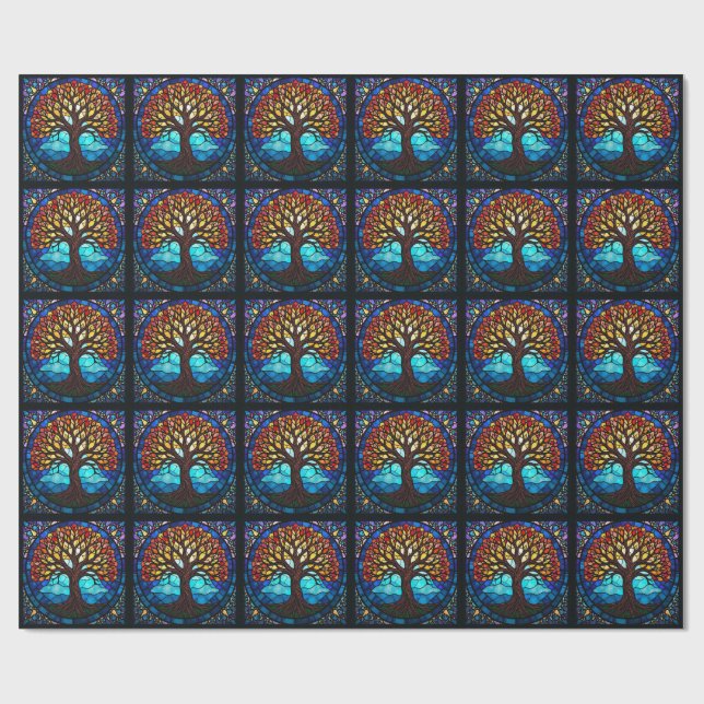 Stained Glass Tree of Life  Ceramic Tile Wrapping Paper (Flat)