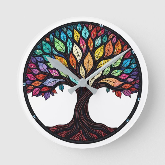 Stained Glass Tree of Life Round Clock (Front)