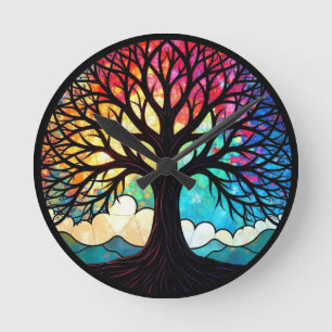 Stained Glass Tree of Life Round Clock