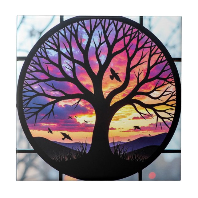 Stained Glass Tree of Life  Tile (Front)