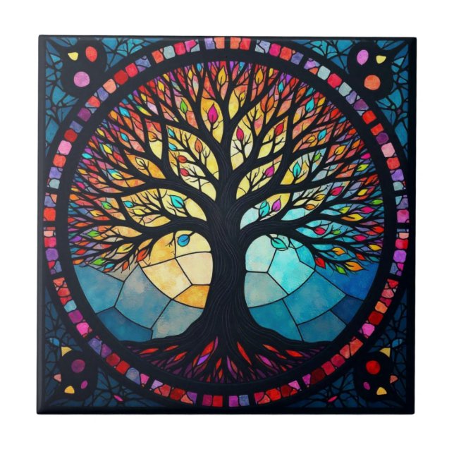 Stained Glass Tree of Life  Tile (Front)