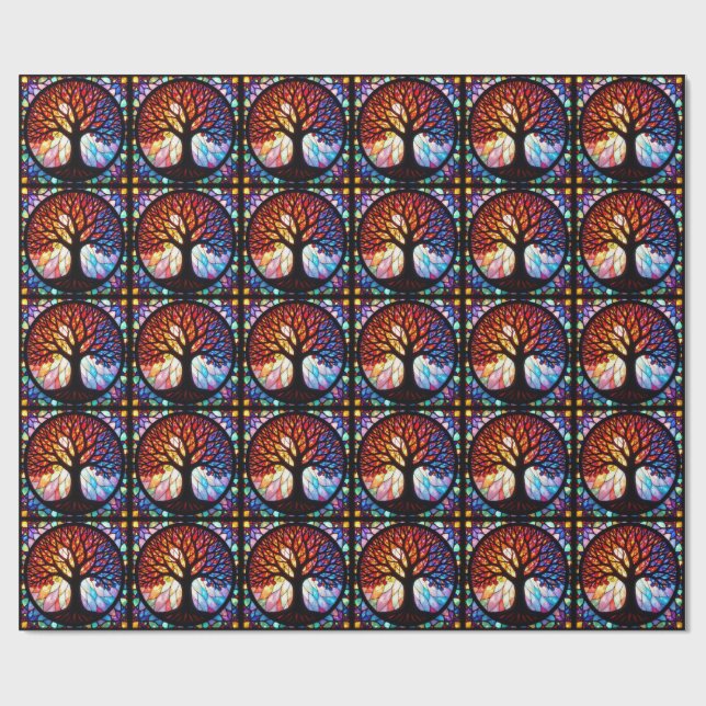 Stained Glass Tree of Life Wrapping Paper (Flat)
