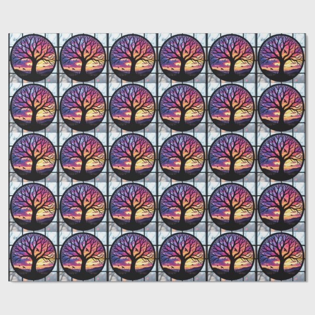 Stained Glass Tree of Life Wrapping Paper (Flat)