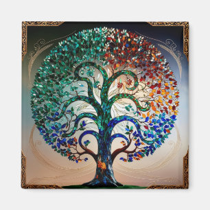 Stained-Glass Tree with Antique Gold Trim Magnet