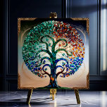 Stained-Glass Tree with Antique Gold Trim Tile<br><div class="desc">Stained-Glass Tree with Antique Gold Trim features a tile with the look of stained-glass, vibrant intricate, patchwork branches and trunk kaleidoscopic with shades of emerald green, sapphire blue, amber, and crimson, set against a subtle, gradient background that transitions from soft dawn to midnight sky, with delicate, swirling patterns reminiscent of...</div>