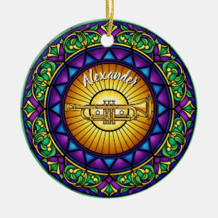 Stained Glass Trumpet Custom Name Christmas Ceramic Tree Decoration