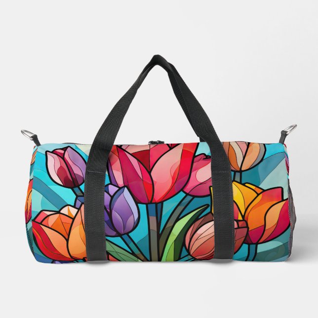 Stained Glass Tulips Duffle Bag (Front)