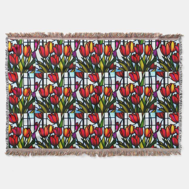 Stained Glass Tulips, Throw Rug Blanket (Front)