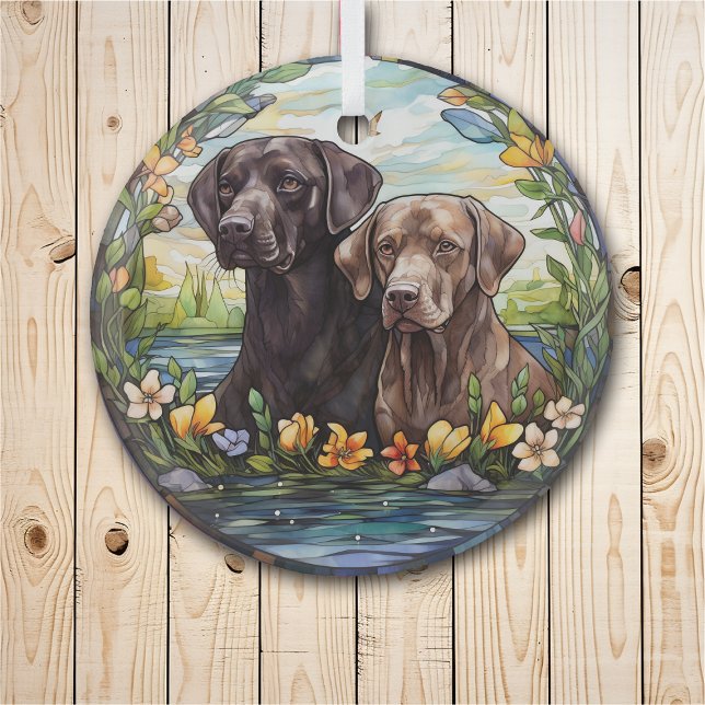 Stained Glass Two Labrador Retriever Dogs Tree Decoration (Creator Uploaded)