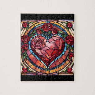 Stained Glass Valentine's Heart Jigsaw Puzzle