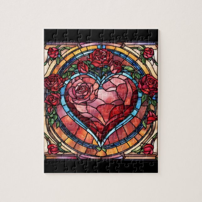 Stained Glass Valentine's Heart Jigsaw Puzzle (Vertical)