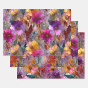 STAINED GLASS VIBRANT FLORAL DECORATIVE PAPER SET