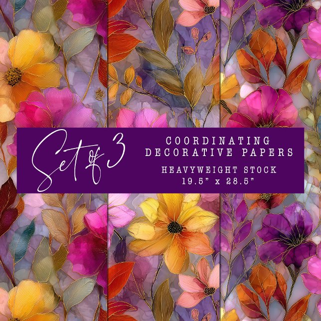 STAINED GLASS VIBRANT FLORAL DECORATIVE PAPER SET (STAINED GLASS VIBRANT FLORAL DECORATIVE PAPER SET)