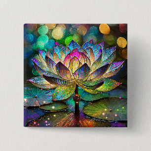 Stained Glass Vibrant Lotus Flower 15 Cm Square Badge