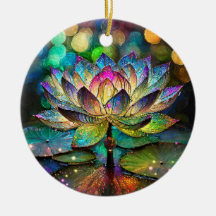 Stained Glass Vibrant Lotus Flower Ceramic Tree Decoration
