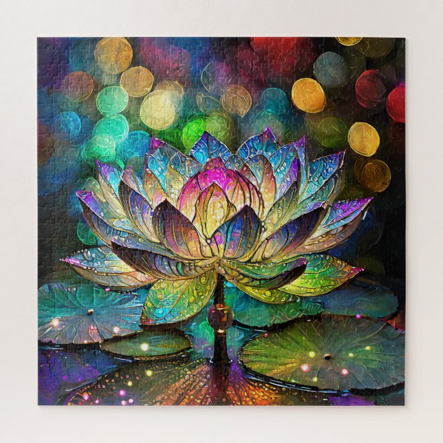 Stained Glass Vibrant Lotus Flower Jigsaw Puzzle (Vertical)