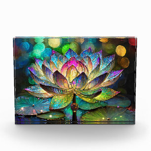 Stained Glass Vibrant Lotus Flower Photo Block