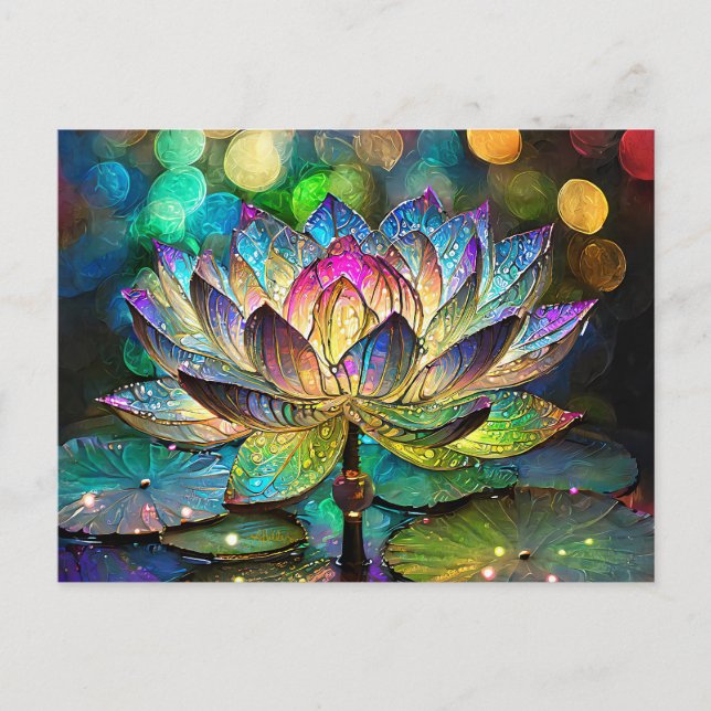 Stained Glass Vibrant Lotus Flower Postcard (Front)