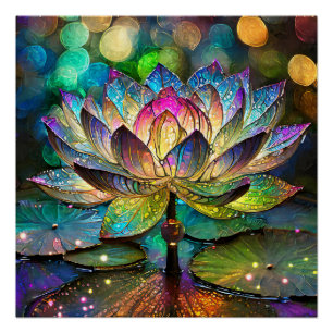 Stained Glass Vibrant Lotus Flower Poster