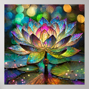 Stained Glass Vibrant Lotus Flower Poster