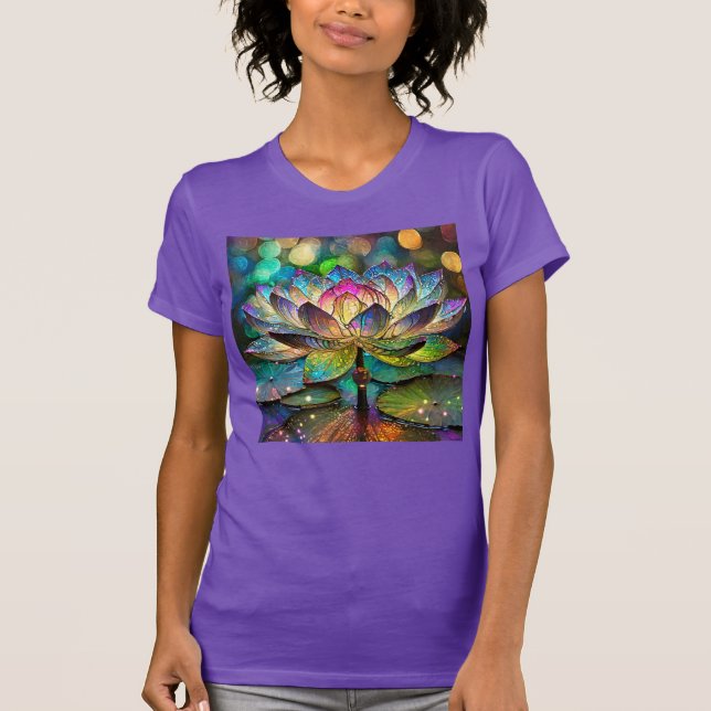Stained Glass Vibrant Lotus Flower T-Shirt (Front)