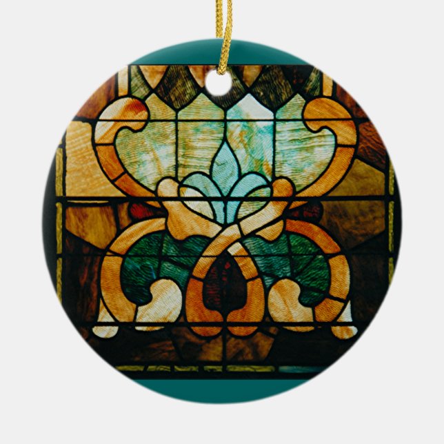 Stained Glass Vine, Round Ceramic Tree Decoration (Front)