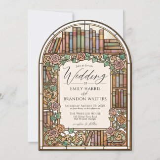 Stained Glass Vintage Library Books Arch Wedding Invitation