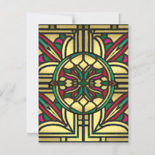 Stained Glass Vintage Pattern in Gold and Red Postcard