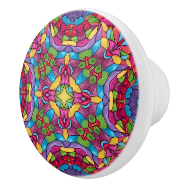 Stained Glass Vintage Purple Kaleidoscope Ceramic Knob (Right)