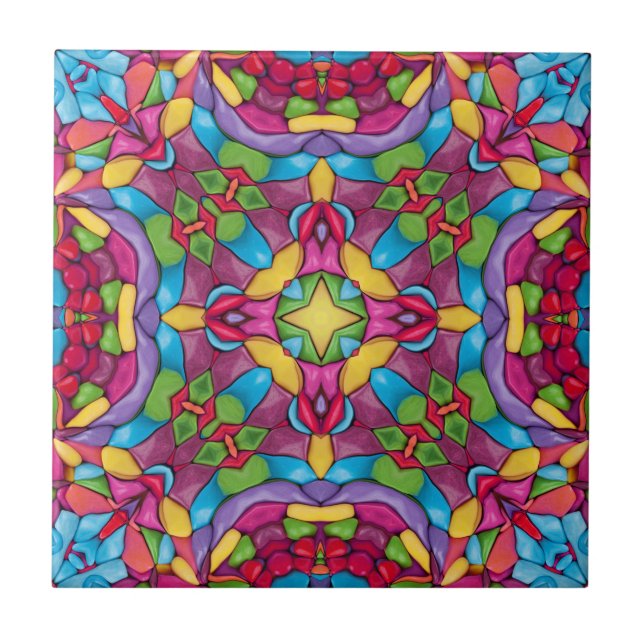 Stained Glass Vintage Purple Kaleidoscope Tile (Front)