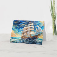 Stained Glass Vintage Sail Boat in the Ocean