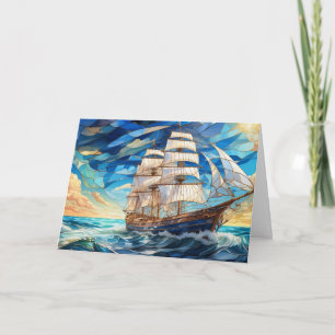 Stained Glass Vintage Sail Boat in the Ocean Card