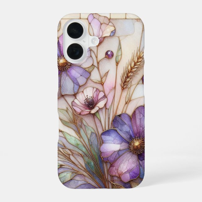 Stained glass violet flower iPhone 16 case (Back)