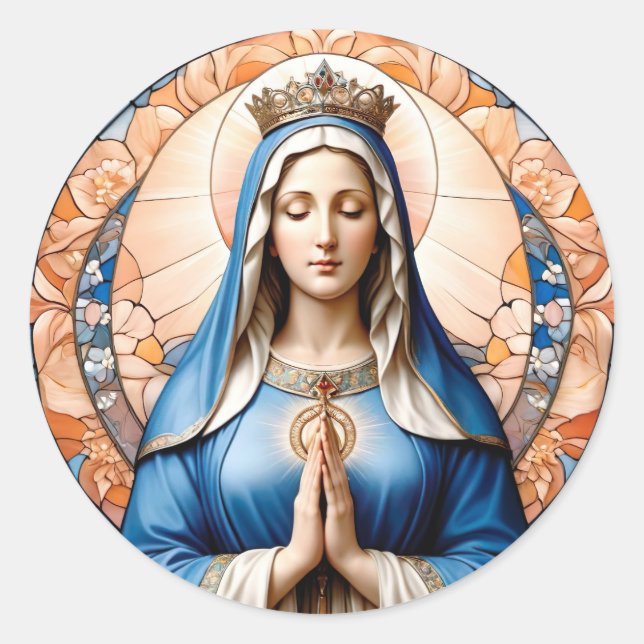 Stained Glass Virgin Mary Christian Catholic Classic Round Sticker (Front)