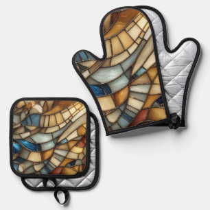 Stained Glass Waves Oven Mitt & Pot Holder Set