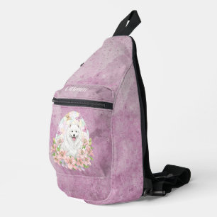 Stained Glass White Samoyed Dog Sling Bag
