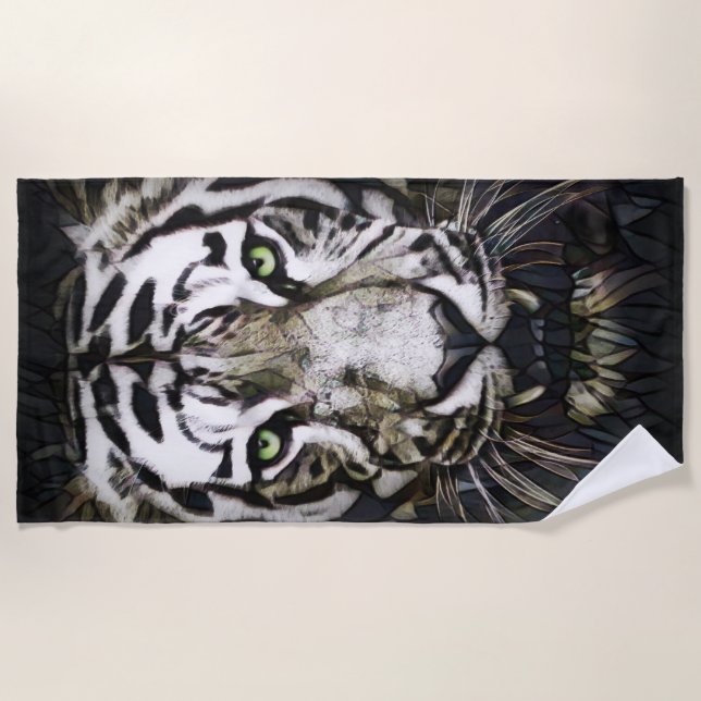 Stained Glass White Tiger Beach Towel (Front)