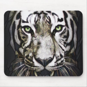 Stained Glass White Tiger Mouse Pad
