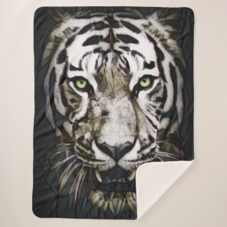 Stained Glass White Tiger Sherpa Blanket
