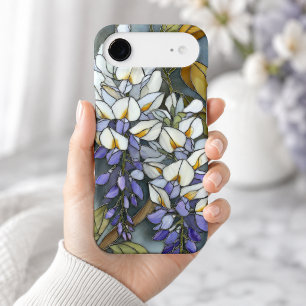 Stained Glass White Wisteria Floral Art Nouveau