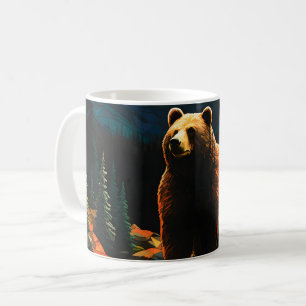 Stained Glass Wildlife Mountain Sunset Bear Coffee Mug